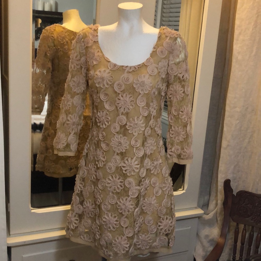 Long sleeve Nude Floral Lace dress
